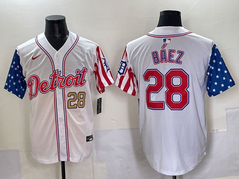 Men Detroit Tigers #28 Baez White National Flags 2025 Nike MLB Jersey style 3->detroit tigers->MLB Jersey